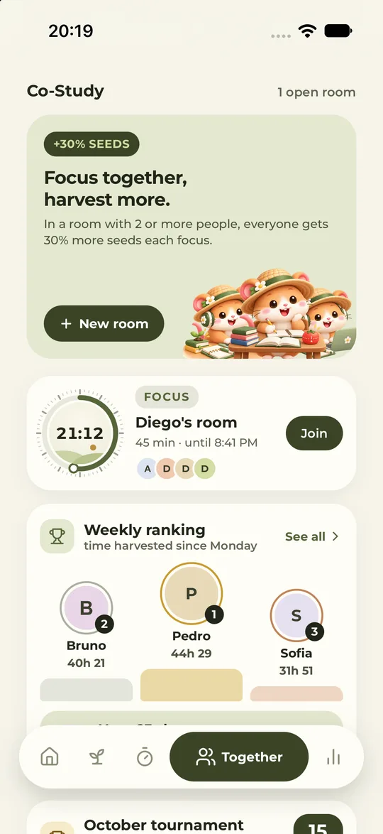 Live rooms with each room’s clock